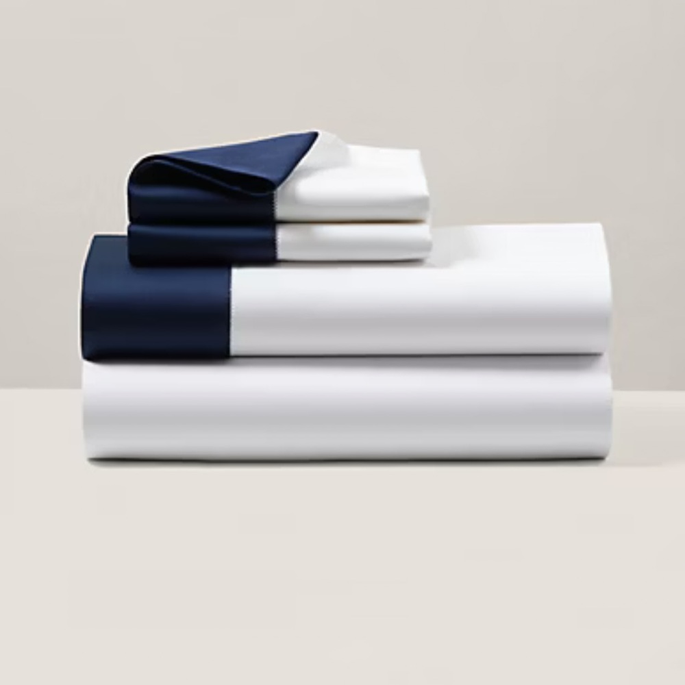 Ralph Lauren Organic Cotton Sateen BorderQueen flat sheet only polo navy